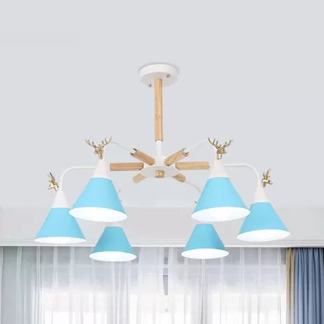 Metal Conical Pendant Light with Antlers Dining Room Chandelier - Rebooters