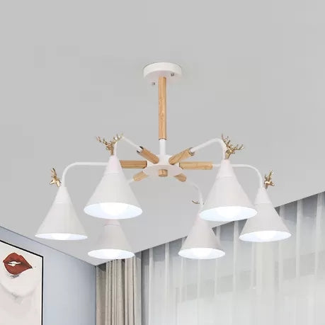 Metal Conical Pendant Light with Antlers Dining Room Chandelier - Rebooters