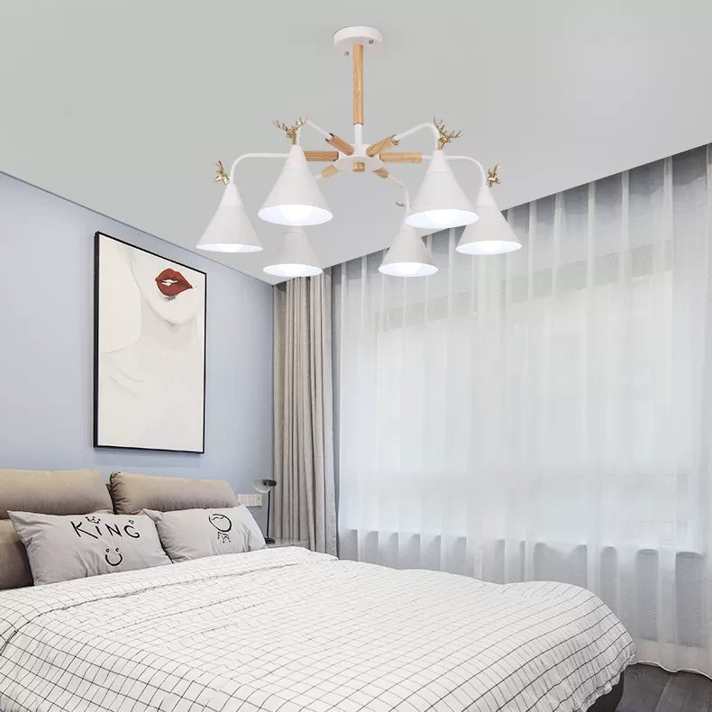 Metal Conical Pendant Light with Antlers Dining Room Chandelier - Rebooters