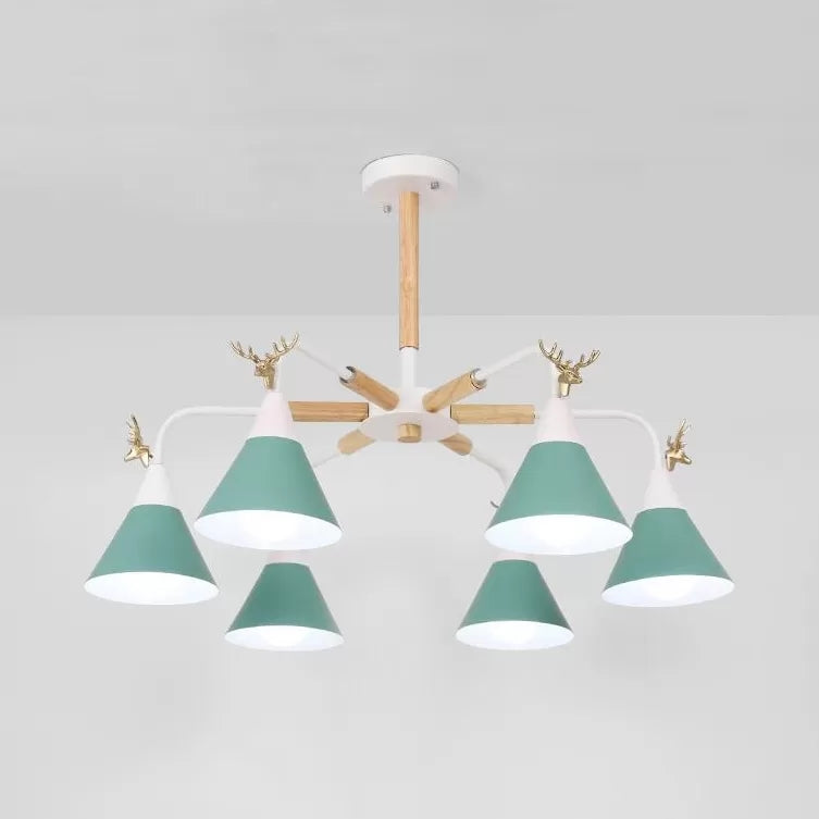 Metal Conical Pendant Light with Antlers Dining Room Chandelier - Rebooters