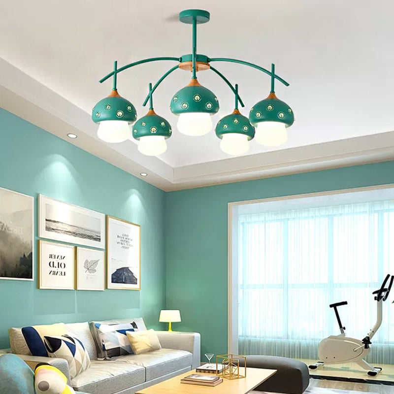 Metal Cartoon Mushroom Chandelier 5 Heads Kids Light Fixture - Rebooters