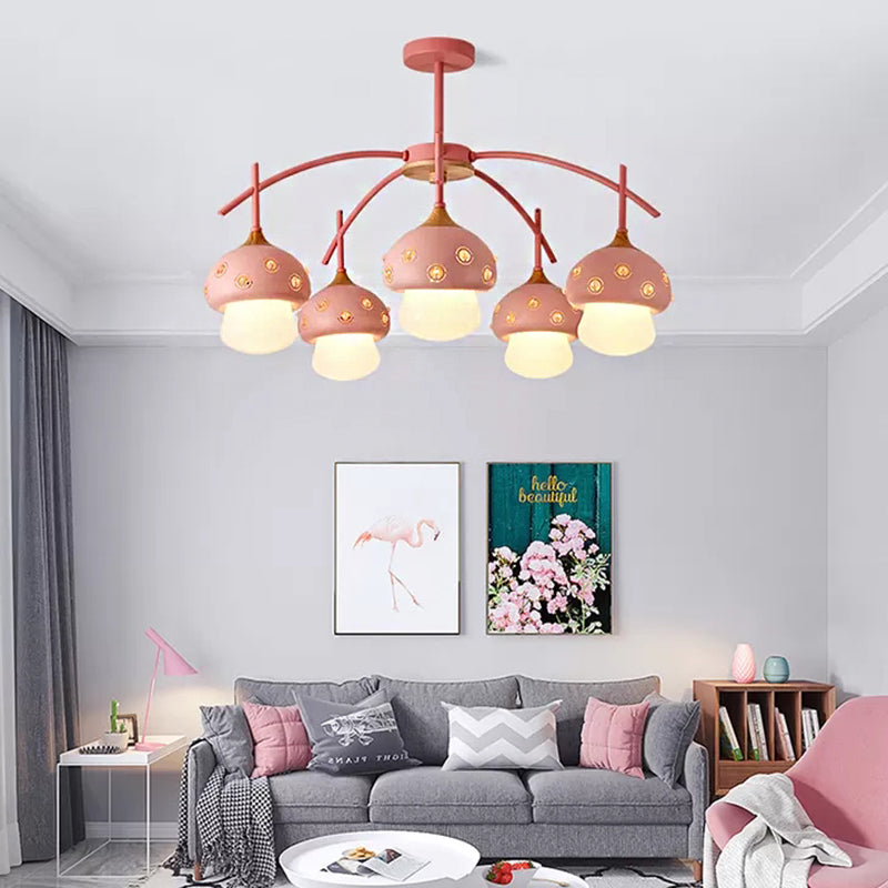 Metal Cartoon Mushroom Chandelier 5 Heads Kids Light Fixture - Rebooters
