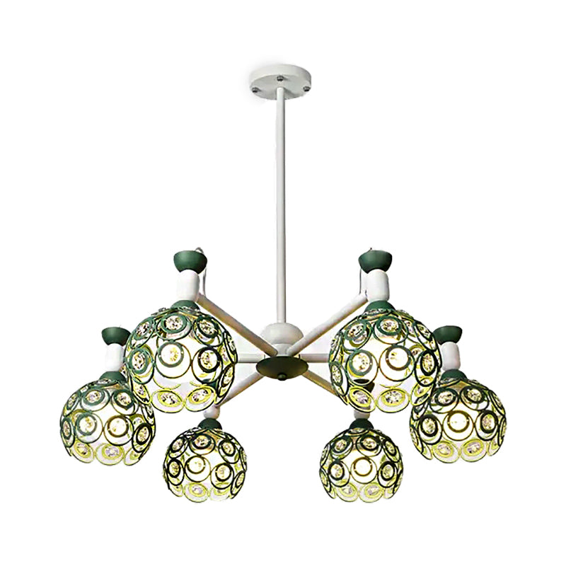 Macaron Hollow Orb Chandelier with Crystal Bead Green Light - Rebooters