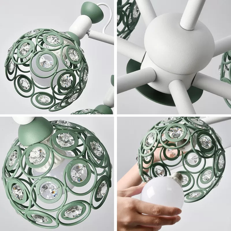 Macaron Hollow Orb Chandelier with Crystal Bead Green Light - Rebooters