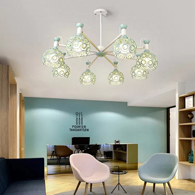 Macaron Hollow Orb Chandelier with Crystal Bead Green Light - Rebooters