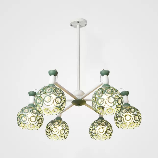 Macaron Hollow Orb Chandelier with Crystal Bead Green Light - Rebooters