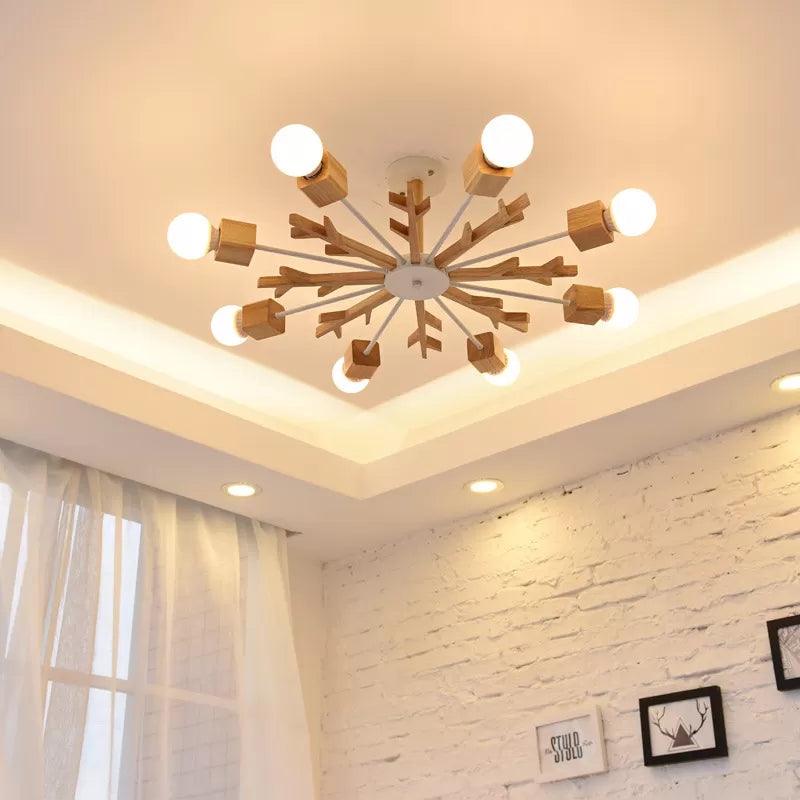 Kids Beige Suspension Light Snowflake Wood Chandelier - Rebooters