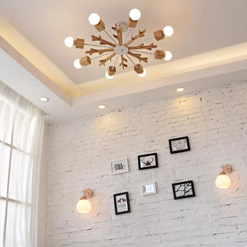 Kids Beige Suspension Light Snowflake Wood Chandelier - Rebooters