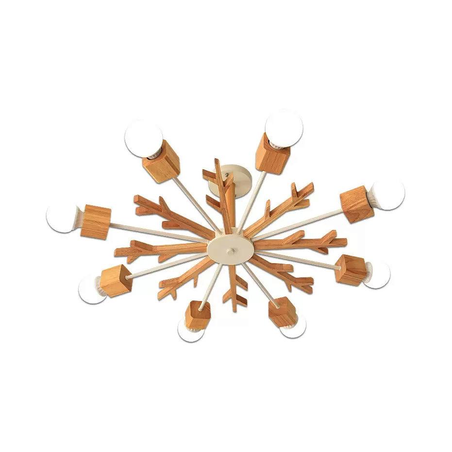 Kids Beige Suspension Light Snowflake Wood Chandelier - Rebooters