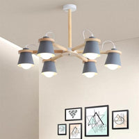 6 Lights Bucket Shade Chandelier Macaron Metal Ceiling Pendant Light - Rebooters