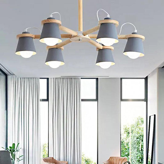 6 Lights Bucket Shade Chandelier Macaron Metal Ceiling Pendant Light - Rebooters