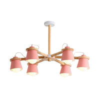 6 Lights Bucket Shade Chandelier Macaron Metal Ceiling Pendant Light - Rebooters