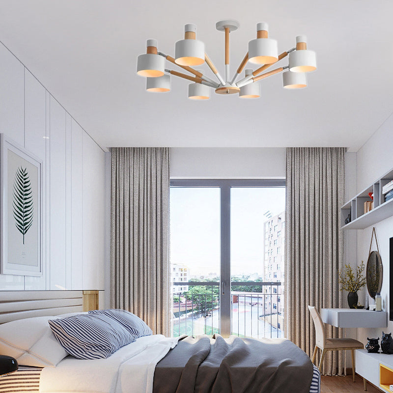 Macaron Round Shade Semi Flushmount Light Metal 8 Lights Ceiling Light for Kindergarten - Rebooters