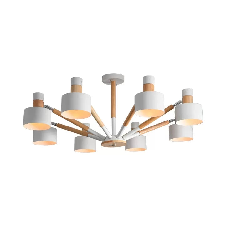 Macaron Round Shade Semi Flushmount Light Metal 8 Lights Ceiling Light for Kindergarten - Rebooters