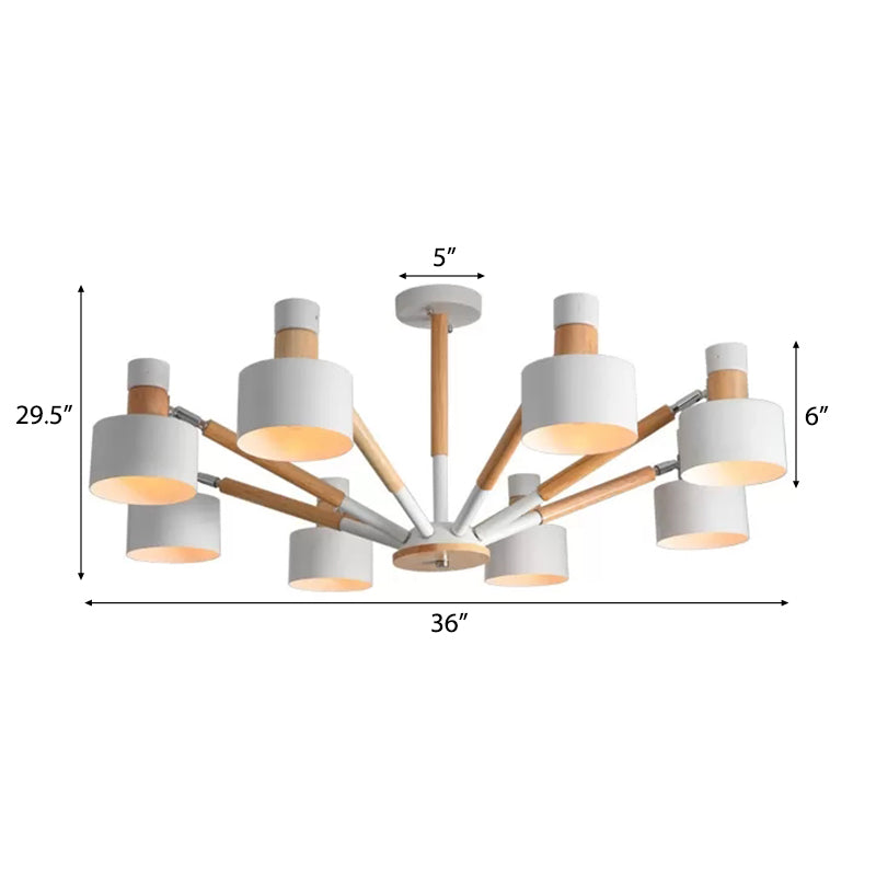 Macaron Round Shade Semi Flushmount Light Metal 8 Lights Ceiling Light for Kindergarten - Rebooters