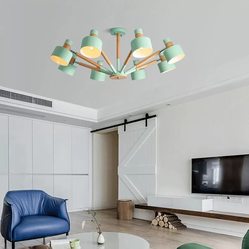 Macaron Round Shade Semi Flushmount Light Metal 8 Lights Ceiling Light for Kindergarten - Rebooters