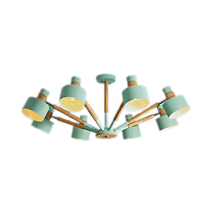 Macaron Round Shade Semi Flushmount Light Metal 8 Lights Ceiling Light for Kindergarten - Rebooters