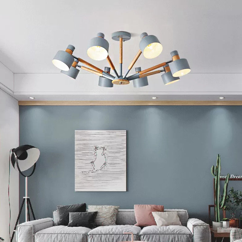 Macaron Round Shade Semi Flushmount Light Metal 8 Lights Ceiling Light for Kindergarten - Rebooters