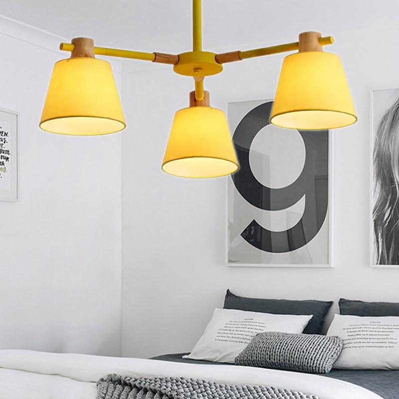 Trapezoid Shade Hanging Light Macaron Style Wood Chandelier - Rebooters