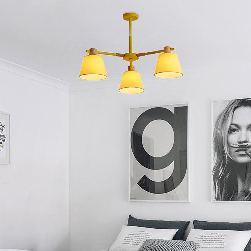 Trapezoid Shade Hanging Light Macaron Style Wood Chandelier - Rebooters