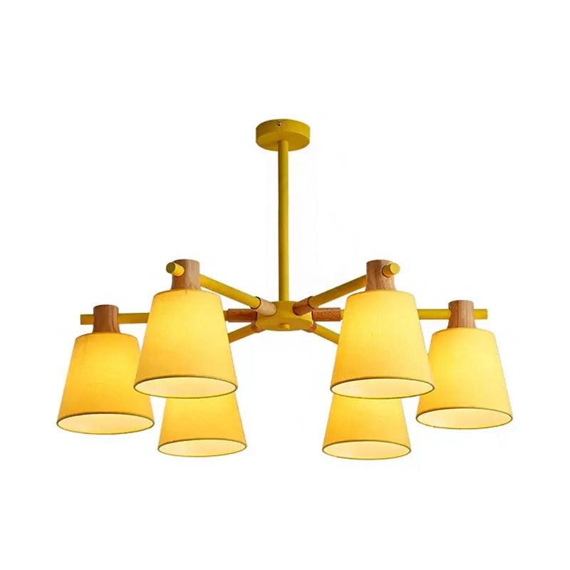 Trapezoid Shade Hanging Light Macaron Style Wood Chandelier - Rebooters