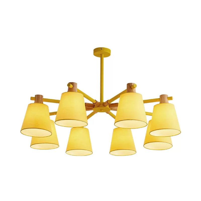 Trapezoid Shade Hanging Light Macaron Style Wood Chandelier - Rebooters