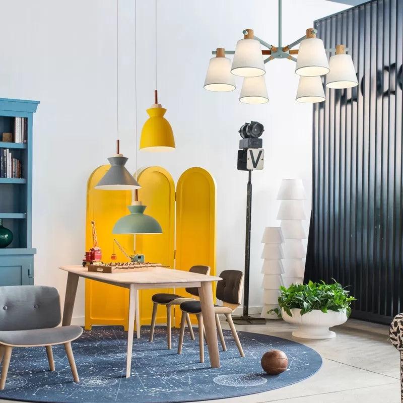 Trapezoid Shade Hanging Light Macaron Style Wood Chandelier - Rebooters