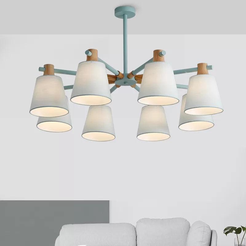 Trapezoid Shade Hanging Light Macaron Style Wood Chandelier - Rebooters