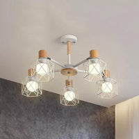 Wire Frame Hanging Light Modern Stylish Wood & Metal Chandelier - Rebooters