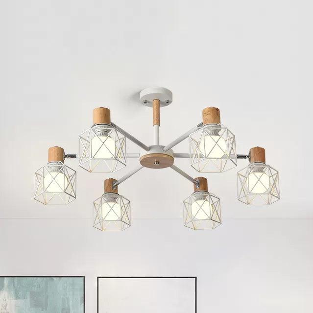 Wire Frame Hanging Light Modern Stylish Wood & Metal Chandelier - Rebooters