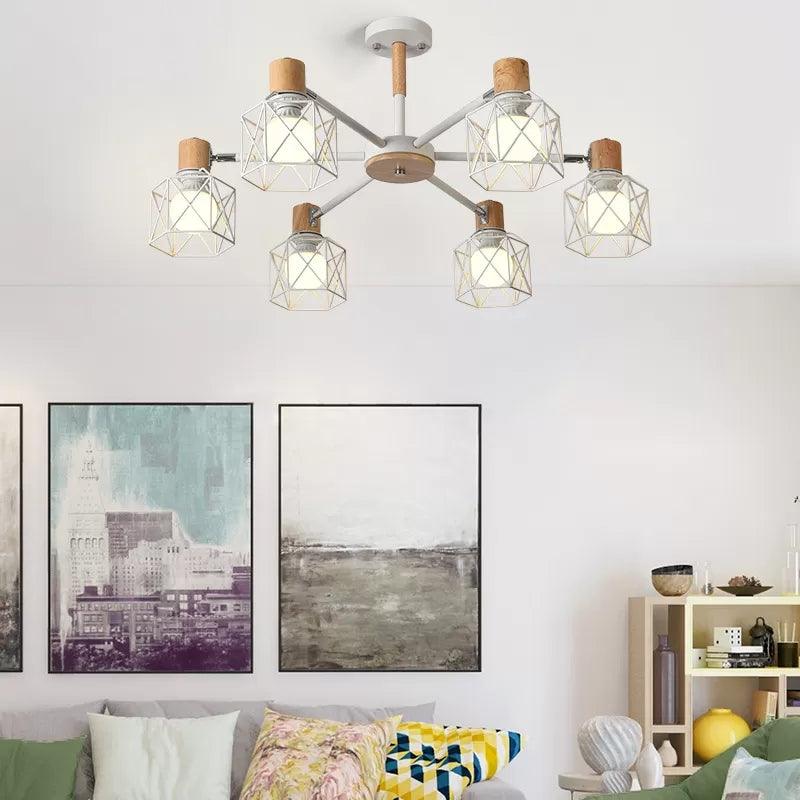 Wire Frame Hanging Light Modern Stylish Wood & Metal Chandelier - Rebooters