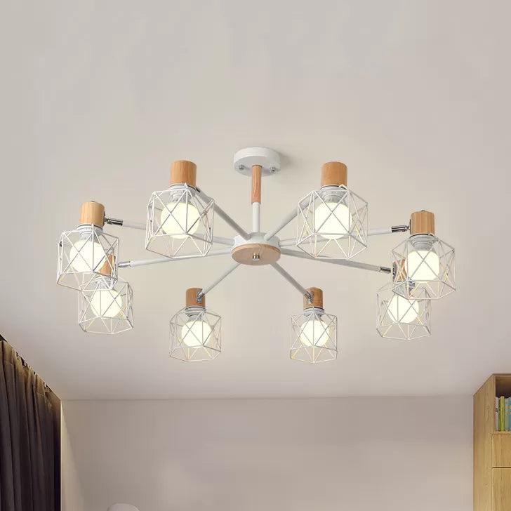 Wire Frame Hanging Light Modern Stylish Wood & Metal Chandelier - Rebooters