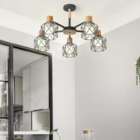 Wire Frame Hanging Light Modern Stylish Wood & Metal Chandelier - Rebooters