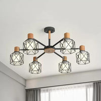 Wire Frame Hanging Light Modern Stylish Wood & Metal Chandelier - Rebooters