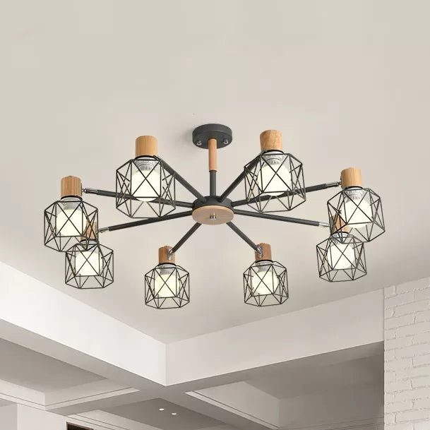 Wire Frame Hanging Light Modern Stylish Wood & Metal Chandelier - Rebooters