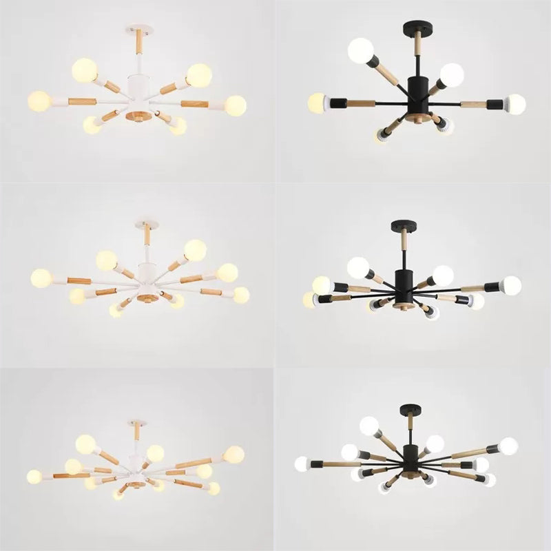 Sky Bang Bare Bulb Hanging Light Nordic Wood Chandelier - Rebooters