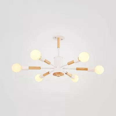 Sky Bang Bare Bulb Hanging Light Nordic Wood Chandelier - Rebooters