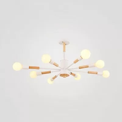 Sky Bang Bare Bulb Hanging Light Nordic Wood Chandelier - Rebooters