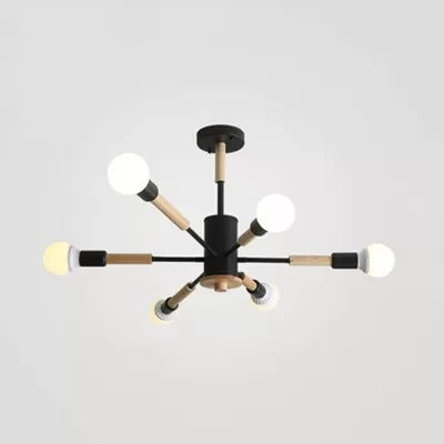 Sky Bang Bare Bulb Hanging Light Nordic Wood Chandelier - Rebooters