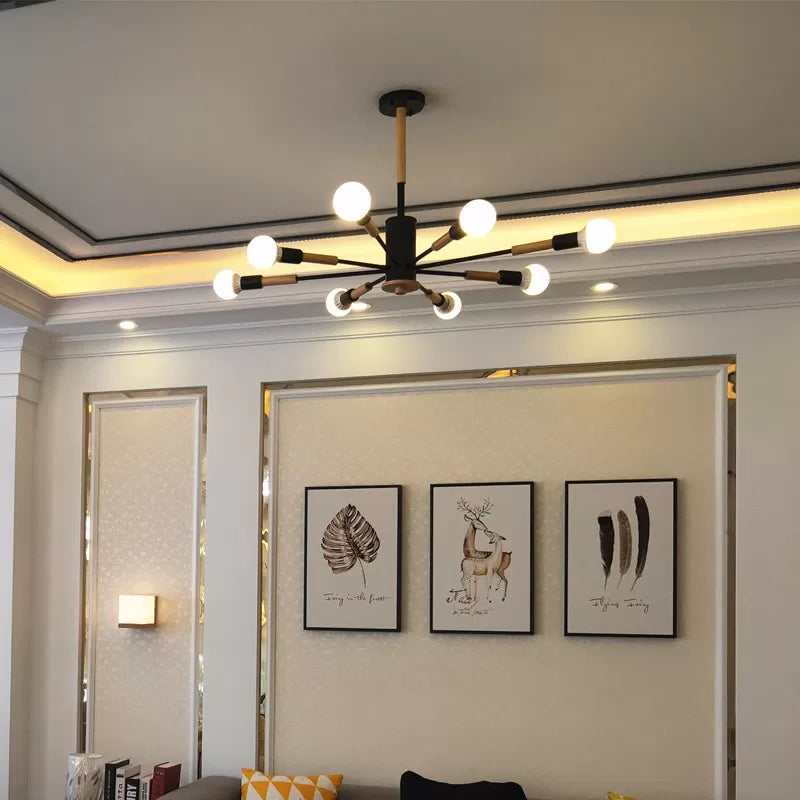 Sky Bang Bare Bulb Hanging Light Nordic Wood Chandelier - Rebooters