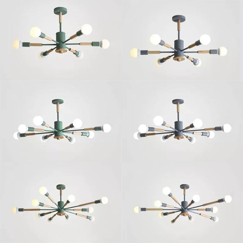 Sky Bang Kindergarten Chandelier with Open Bulb Wood Nordic Light - Rebooters