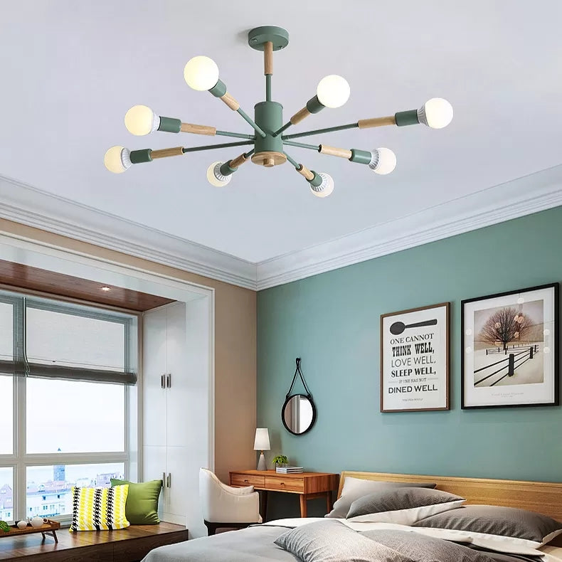 Sky Bang Kindergarten Chandelier with Open Bulb Wood Nordic Light - Rebooters