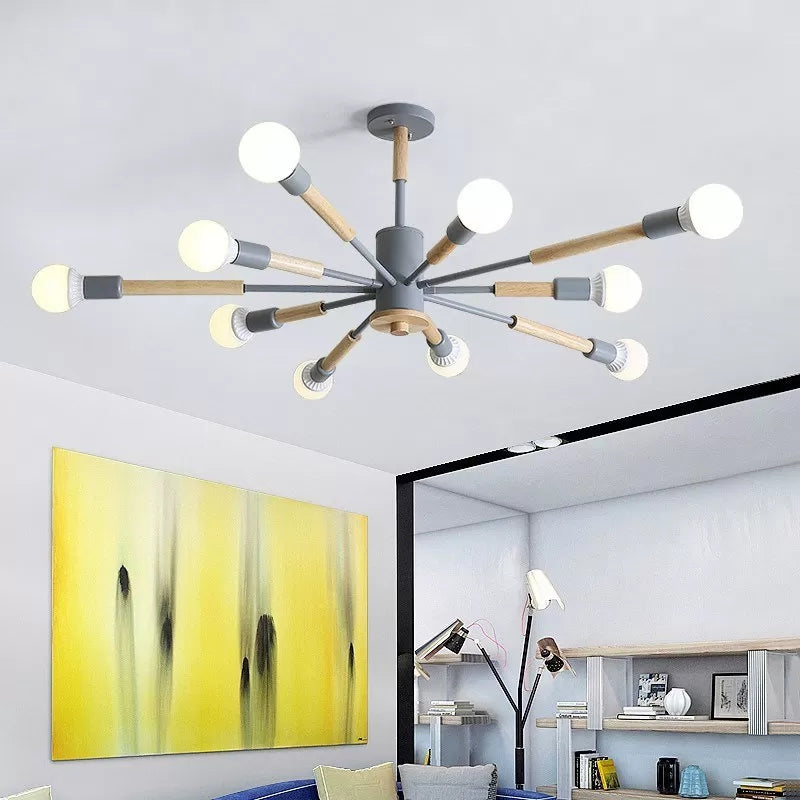 Sky Bang Kindergarten Chandelier with Open Bulb Wood Nordic Light - Rebooters