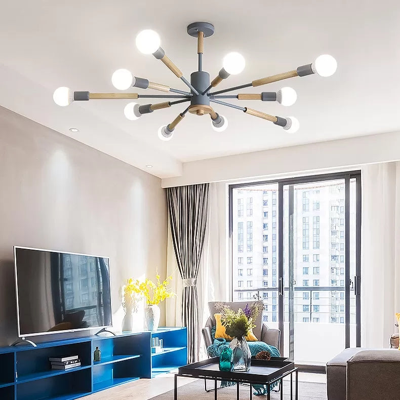 Sky Bang Kindergarten Chandelier with Open Bulb Wood Nordic Light - Rebooters