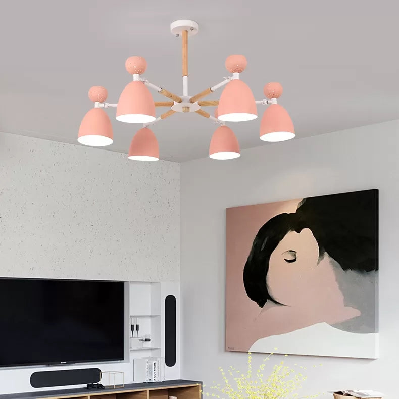 Metal Domed Shade Chandelier Child Bedroom 6 Heads Macaron Light - Rebooters
