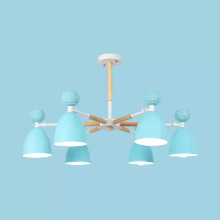 Metal Domed Shade Chandelier Child Bedroom 6 Heads Macaron Light - Rebooters