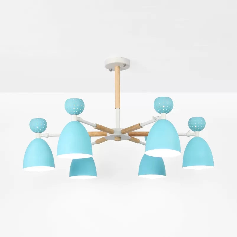 Metal Domed Shade Chandelier Child Bedroom 6 Heads Macaron Light - Rebooters