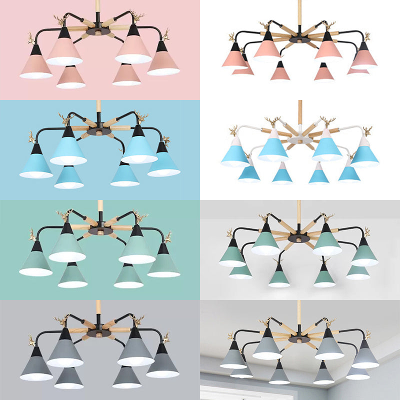 Metallic Conical Pendant Light with Deer Macaron Chandelier - Rebooters