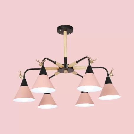 Metallic Conical Pendant Light with Deer Macaron Chandelier - Rebooters