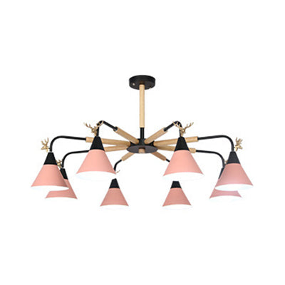Metallic Conical Pendant Light with Deer Macaron Chandelier - Rebooters